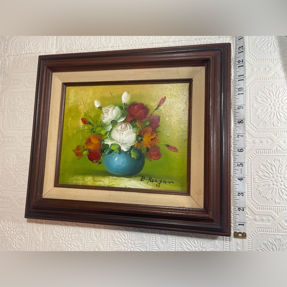 VINTAGE SIGNED B. REAGAN OIL ON CANVAS ROSES FLOWERS PAINTING 8"X10" FRAMED - Picture 13 of 13